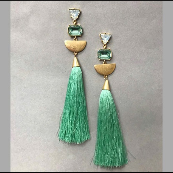 Long Mint Tassel and Crystal Earrings-Boutique-other colors avail - Picture 2 of 5